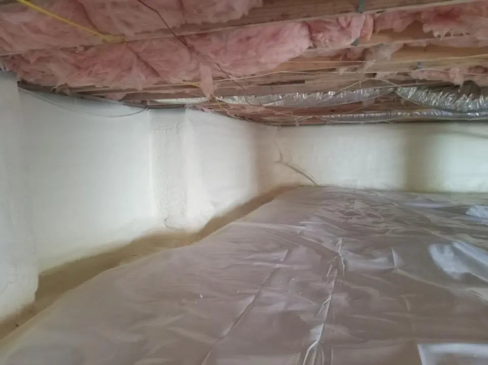 Crawl space encapsulation with closed-cell spray foam for Commercial Roof Restoration in Lititz